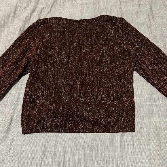 3/$25 ⭐️ Metallic Bronze Brown V-Neck Ruched Crop Top - Picture 4 of 4